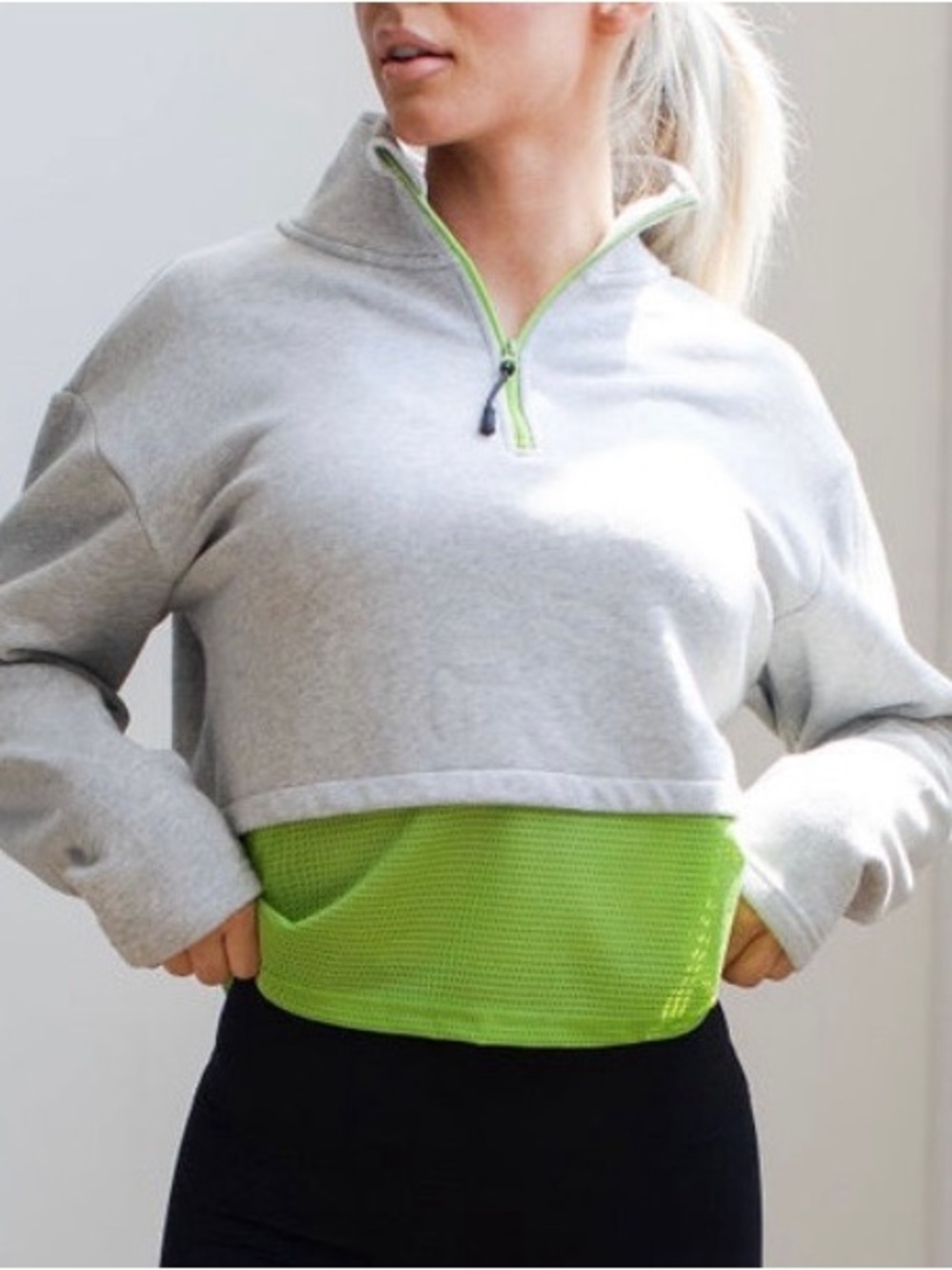 Savvi Alexa Mesh Half-Zip Pullover with Lime Contrast - Picture 3 of 8